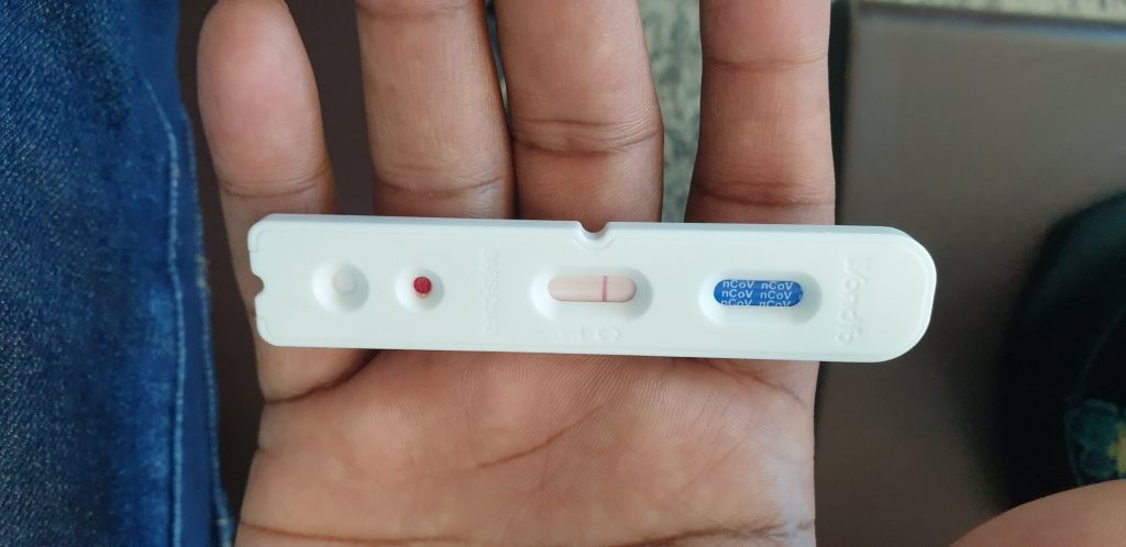COVID19 Rapid Coronavirus Blood Test showing Negative Result
