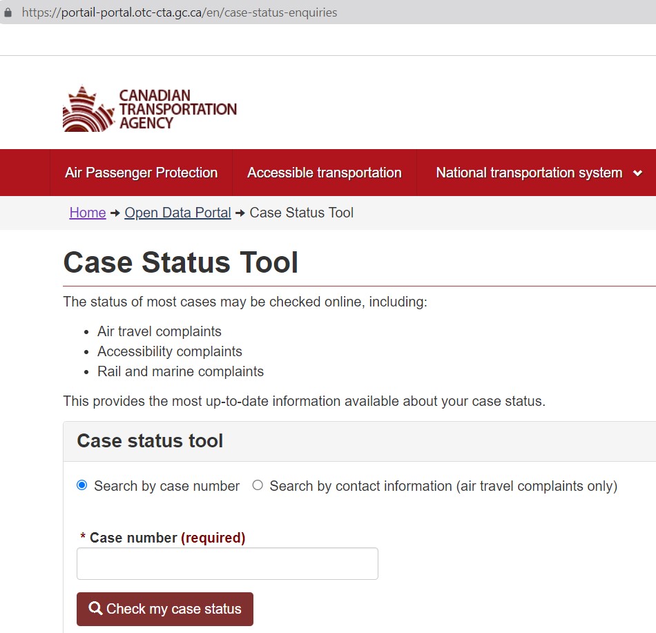 How to find the status of your case complaint for Air travel, Accessibility, Rail and marine complaints