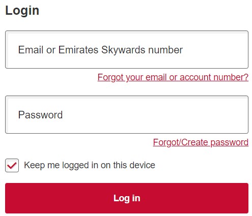 Emirates-Skywards-Reward-Login-Form